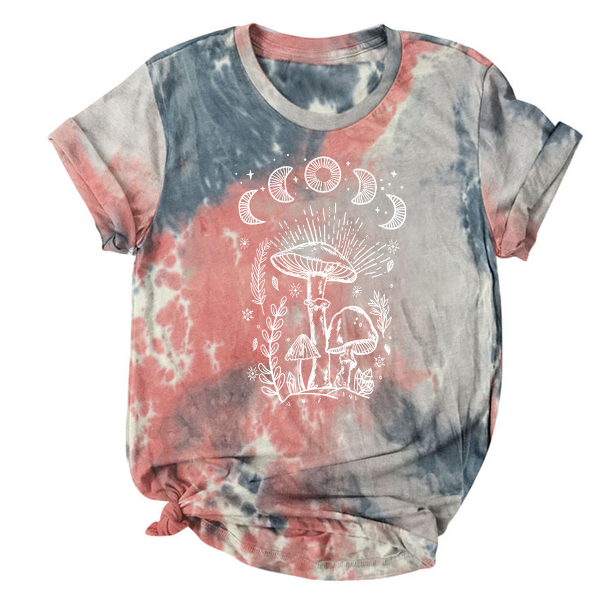 Tie-dyed T-shirt Female Star Sun Moon Mushroom Print Short Sleeve