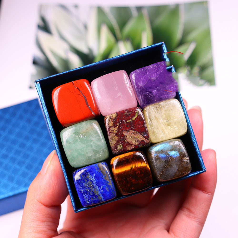 Natural Crystal Block Gravel Energy Gem Chakra Crystal 9 Gift Box