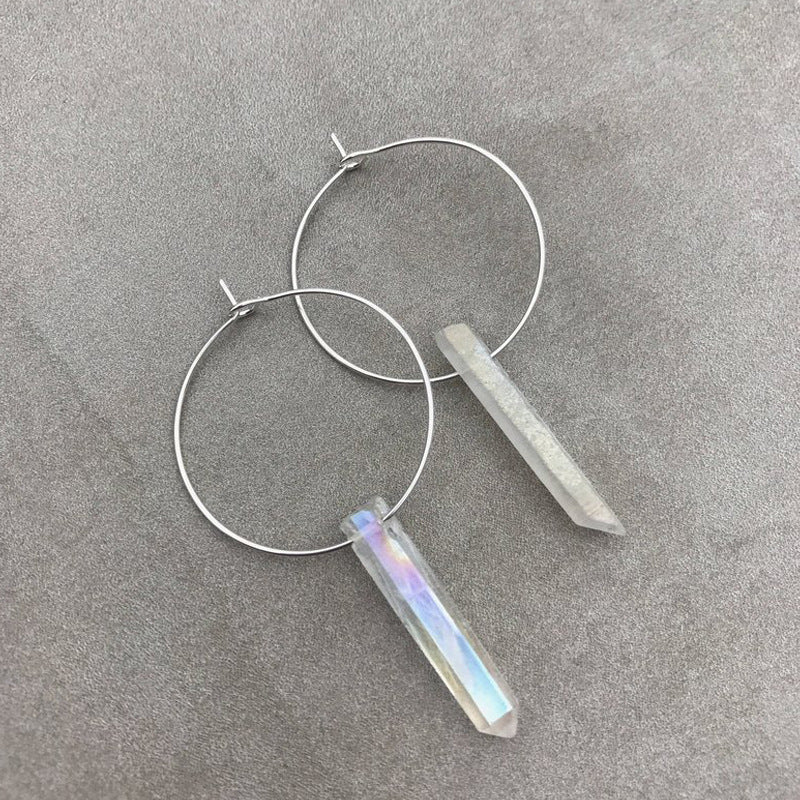 Natural Aura Quartz Crystal Hoop Earrings