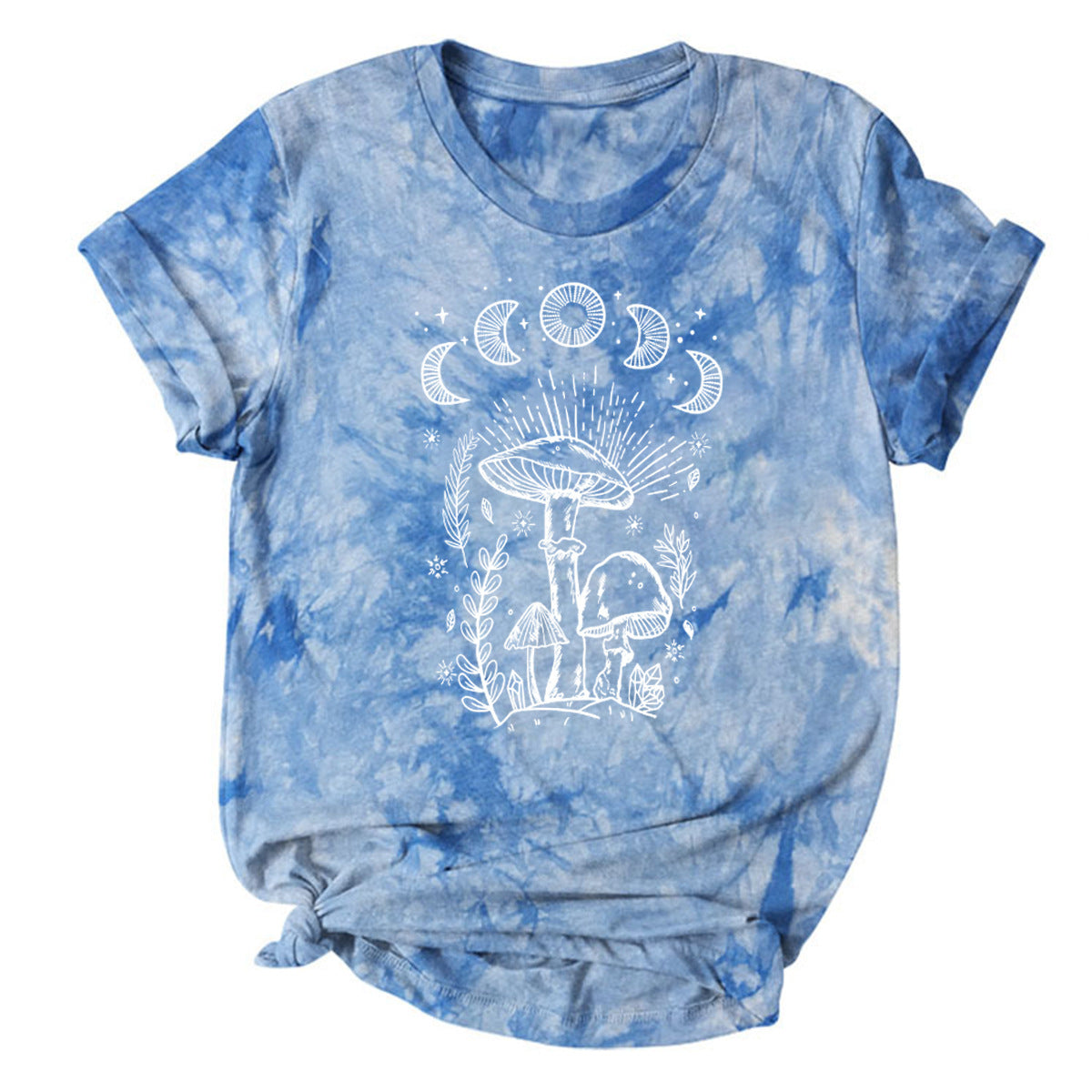 Tie-dyed T-shirt Female Star Sun Moon Mushroom Print Short Sleeve