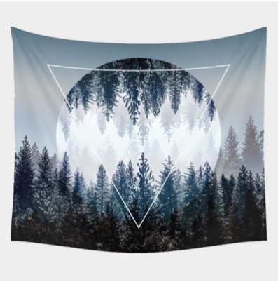 Boho Geometric Moon Forest Tapestry