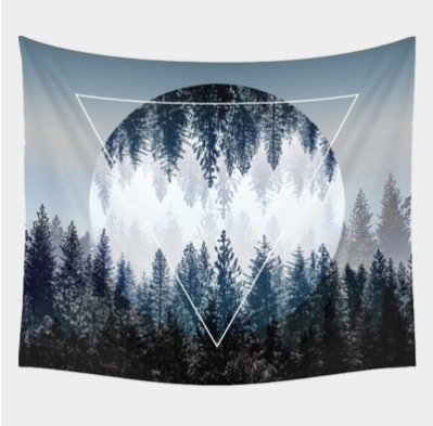 Boho Geometric Moon Forest Tapestry