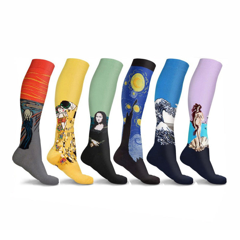 Running Compression Socks Famous Painting Pattern Socks