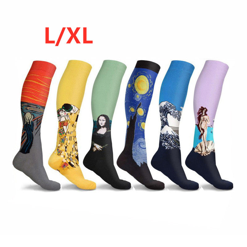 Running Compression Socks Famous Painting Pattern Socks