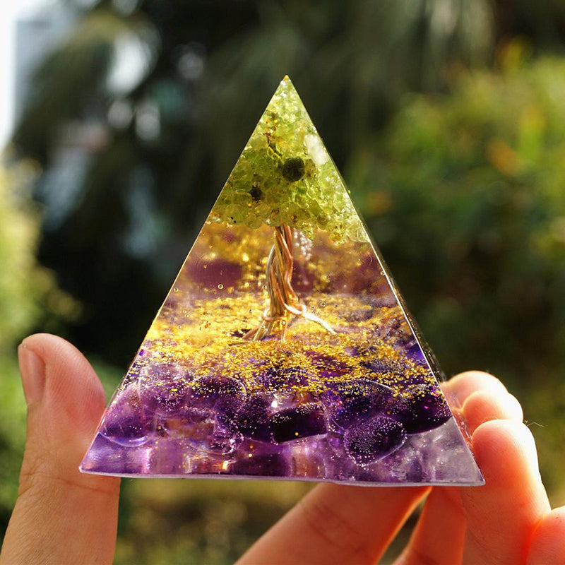 Natural Tiger Eye Orgonite Pyramid Healing Crystals Centerpiece Energy Generator Reiki Chakra Multiplier Orgone Amethyst Meditation