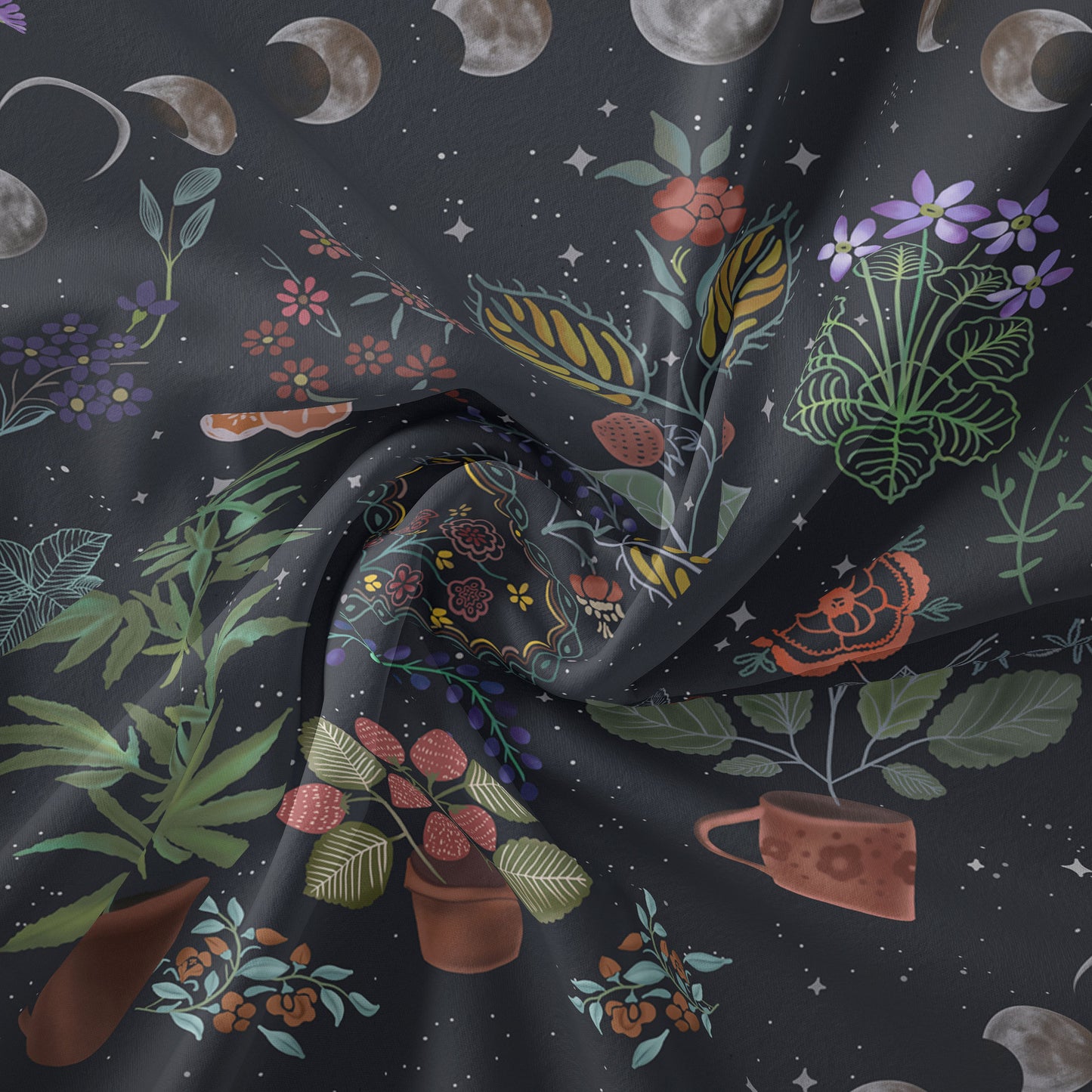 Moon Phase Botanical Velvet Tapestry