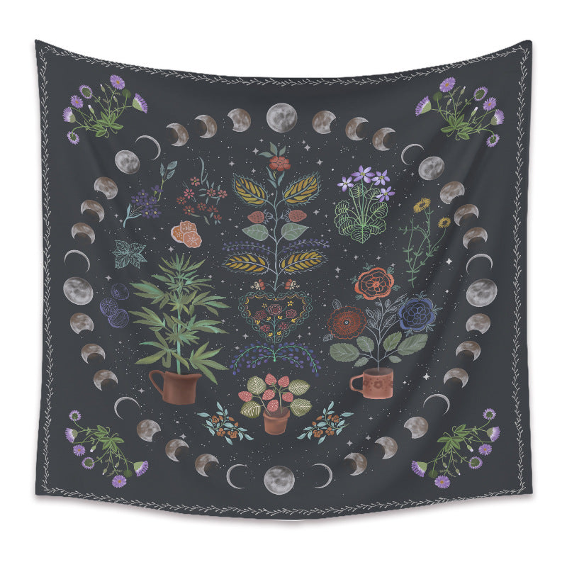 Moon Phase Botanical Velvet Tapestry