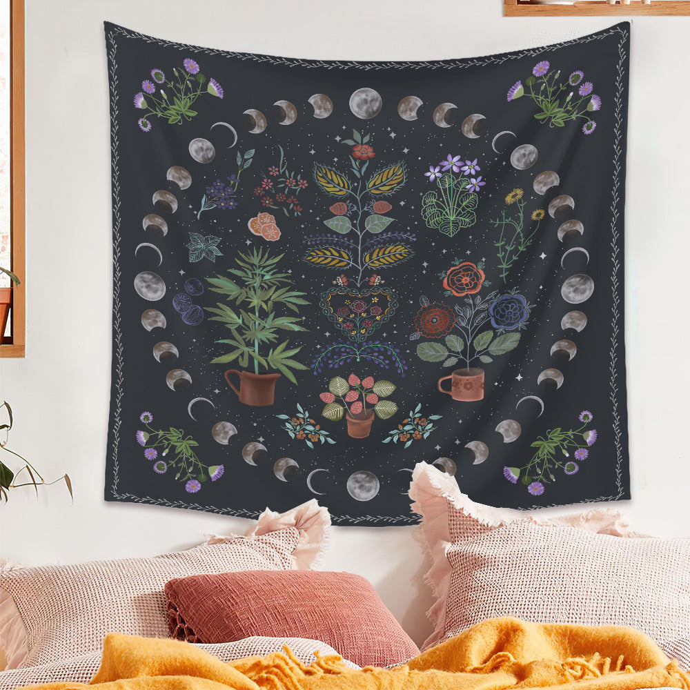 Moon Phase Botanical Velvet Tapestry