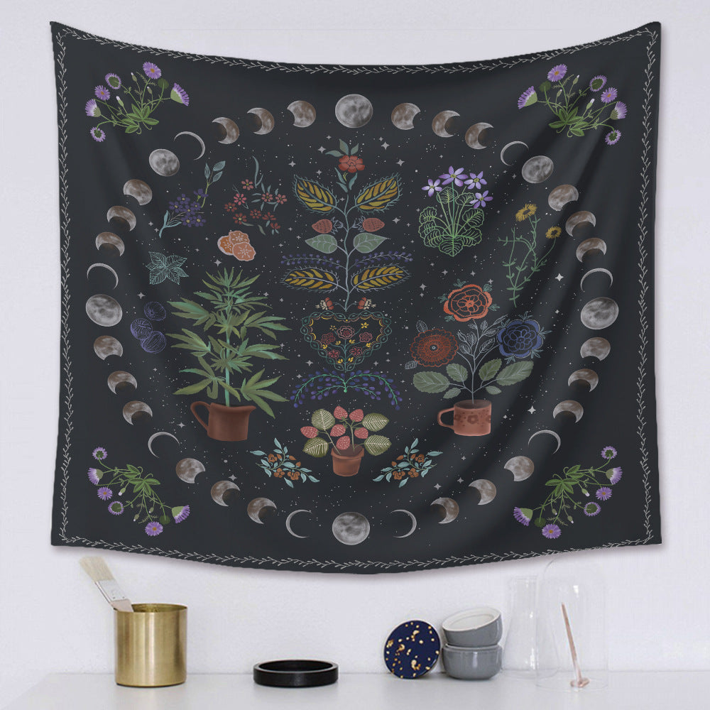 Moon Phase Botanical Velvet Tapestry