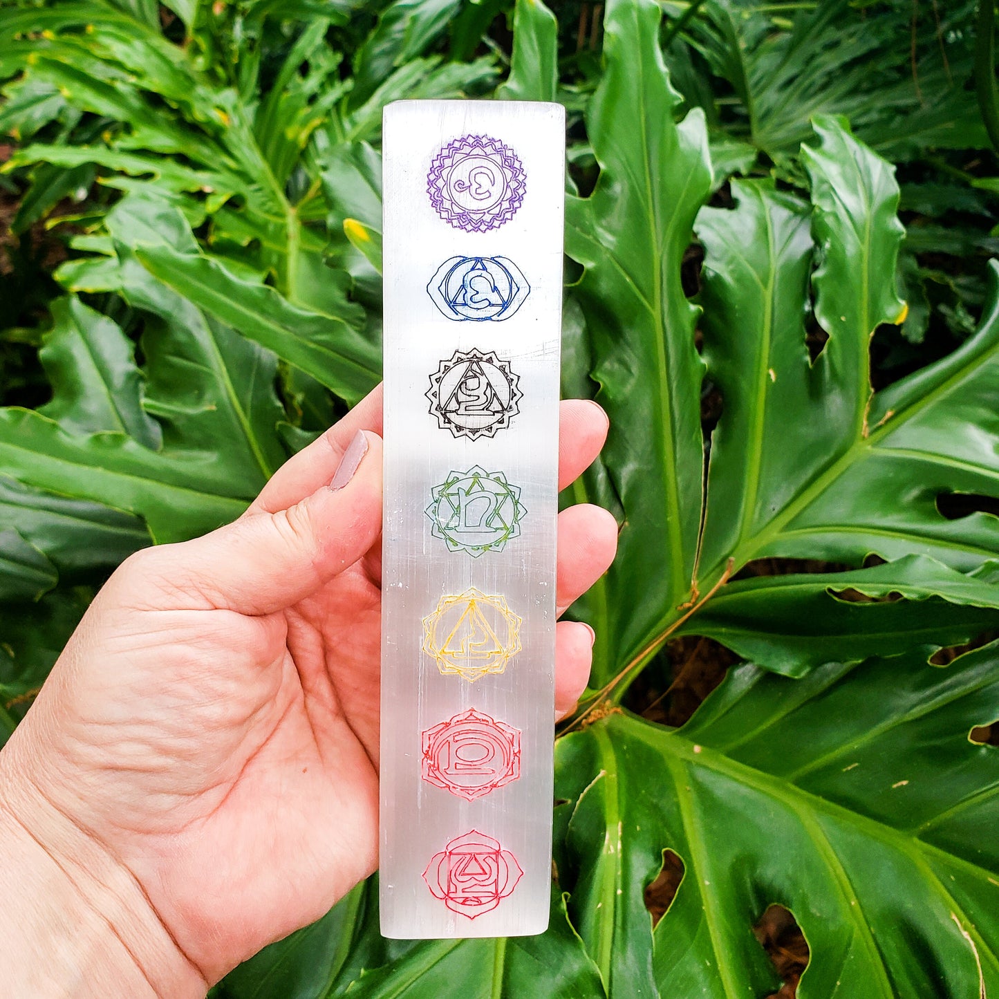 7 Chakras Color Laser Engraved Selenite Bar