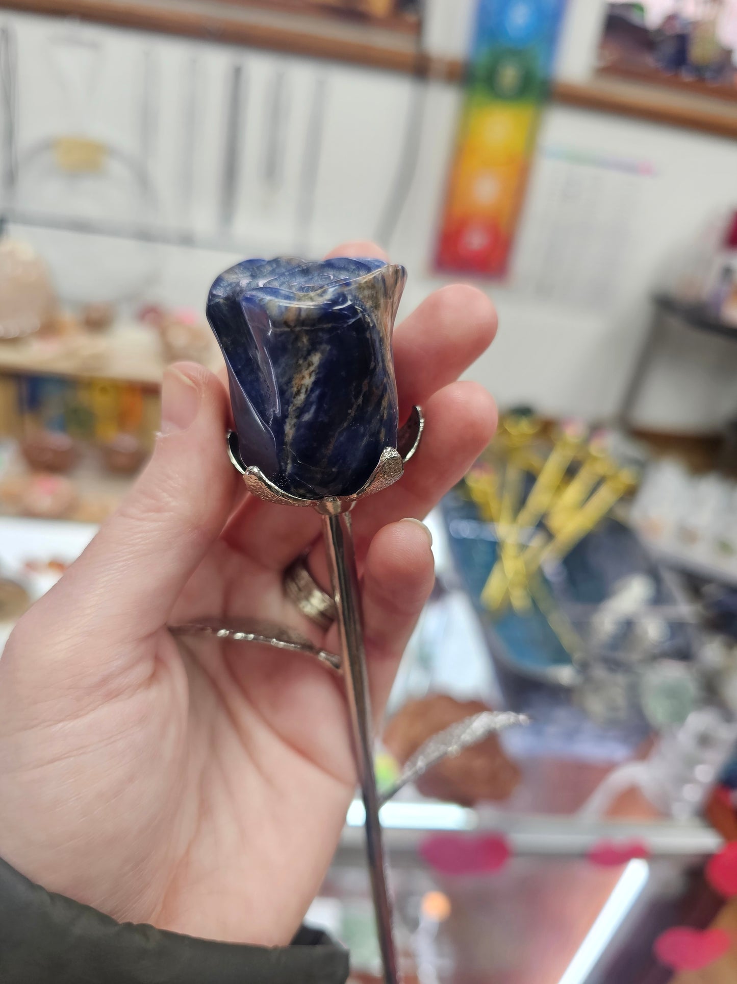 Crystal Rose - Carved Stone with Metal Stem