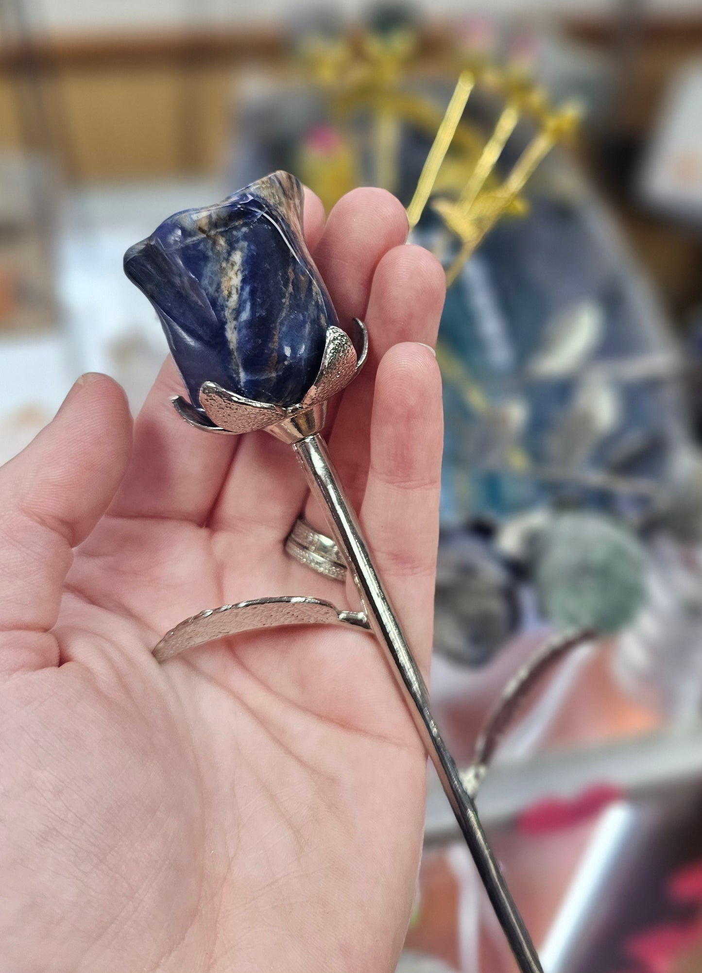 Crystal Rose - Carved Stone with Metal Stem