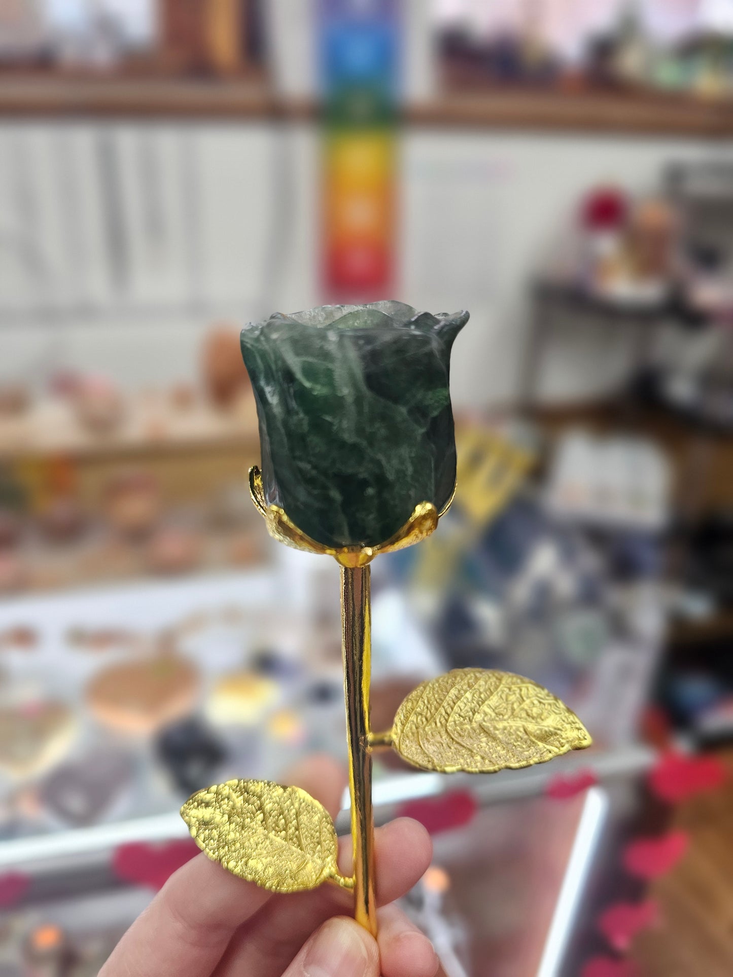 Crystal Rose - Carved Stone with Metal Stem