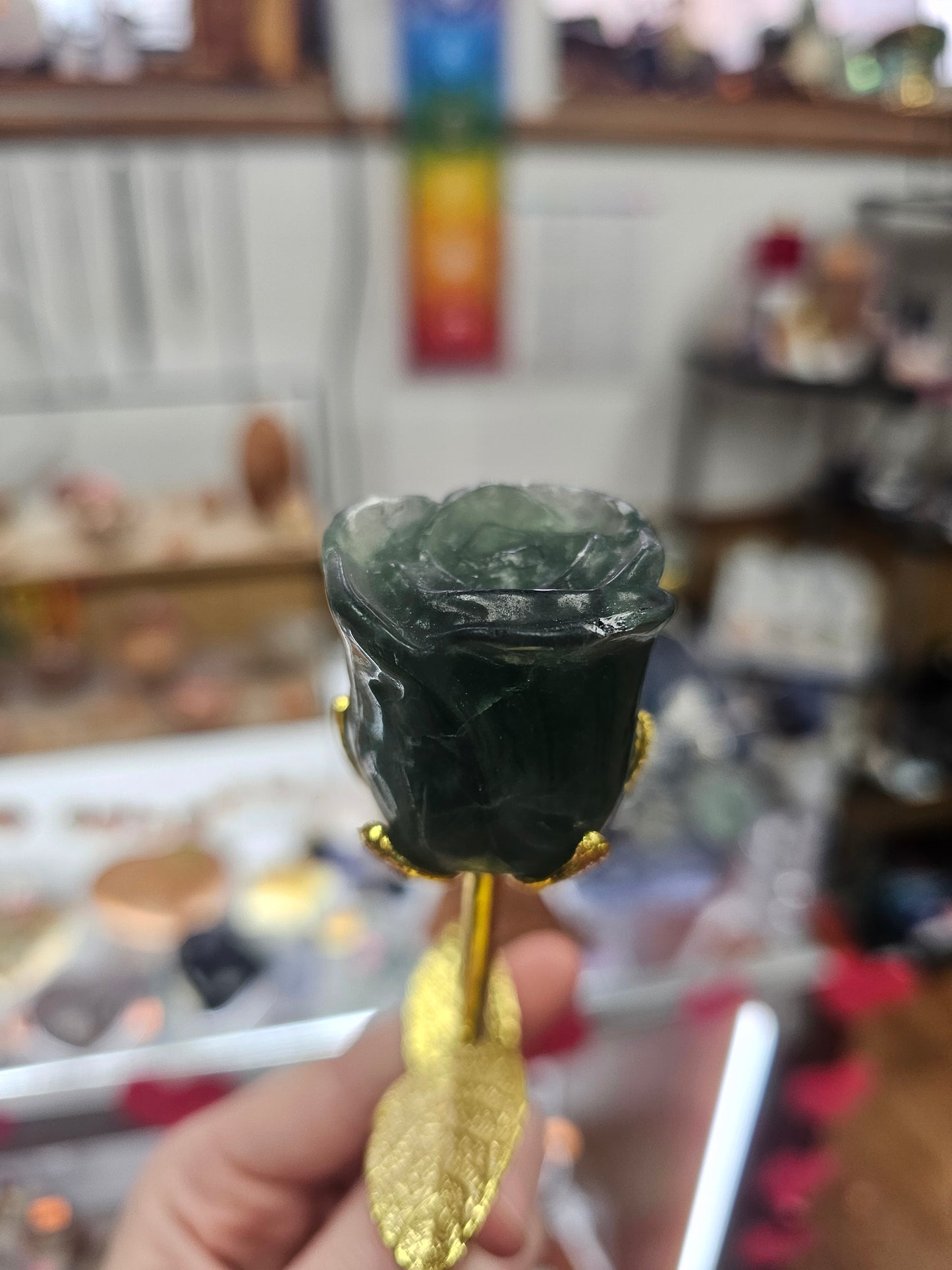 Crystal Rose - Carved Stone with Metal Stem