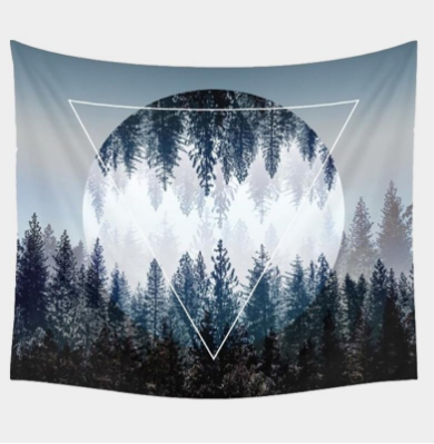 Boho Geometric Moon Forest Tapestry