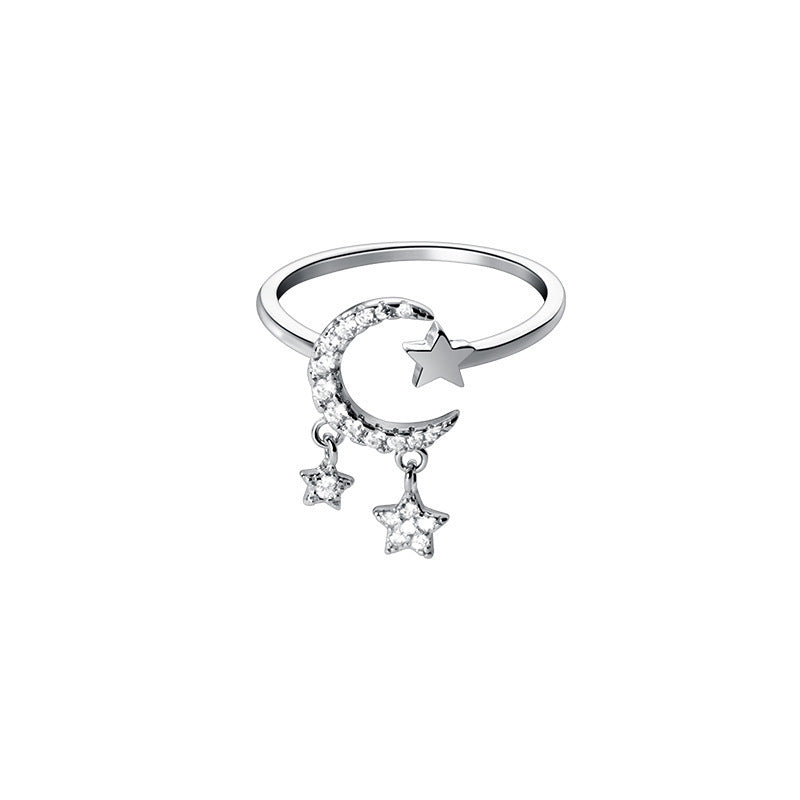 Diamond Star Moon Ring Women's Sweet And Simple