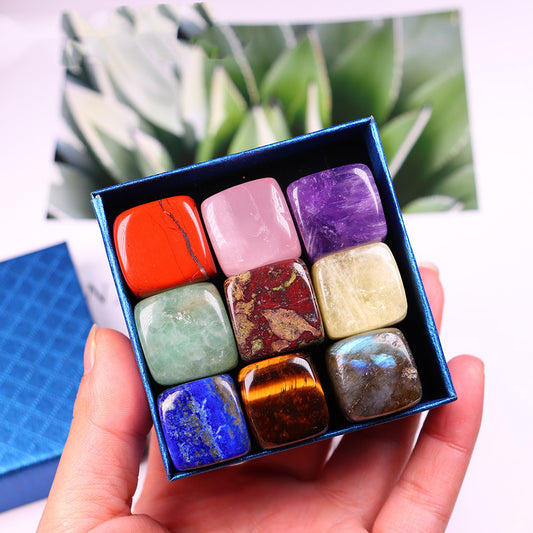 Natural Crystal Block Gravel Energy Gem Chakra Crystal 9 Gift Box