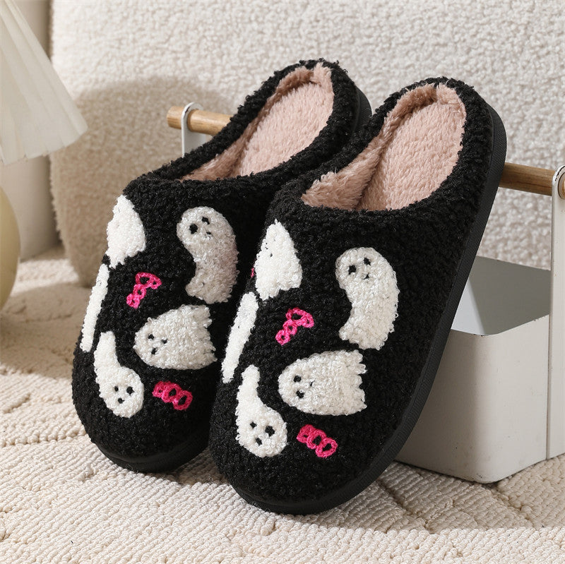 Halloween Cartoon Ghost Cotton Slippers For Women Indoor Non-slip Bedroom Floor Slipper Winter House Shoes