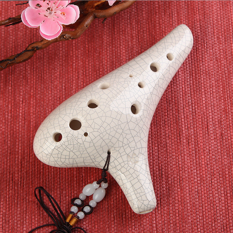 Ocarina Flute - 12 Hole C-Tone White Crackled