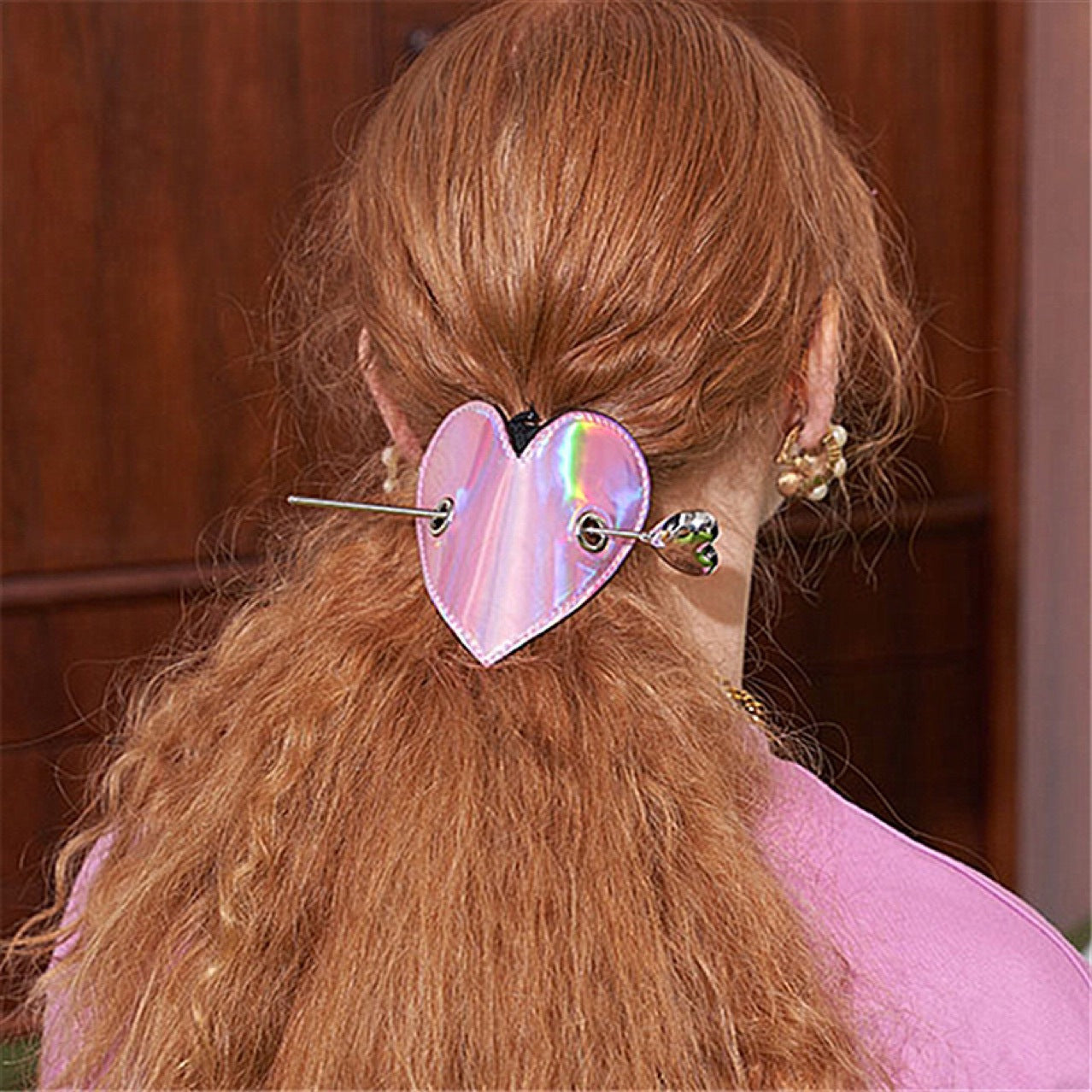 Overlock Heart Leather Sequin Glossy Heart Hairpin