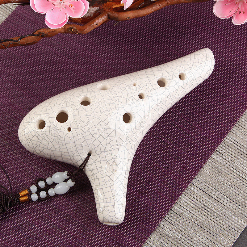 Ocarina Flute - 12 Hole C-Tone White Crackled