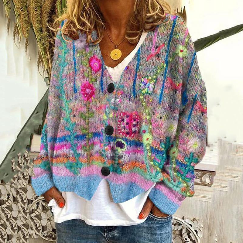 Abstract Printing Casual Cardigan Sweater