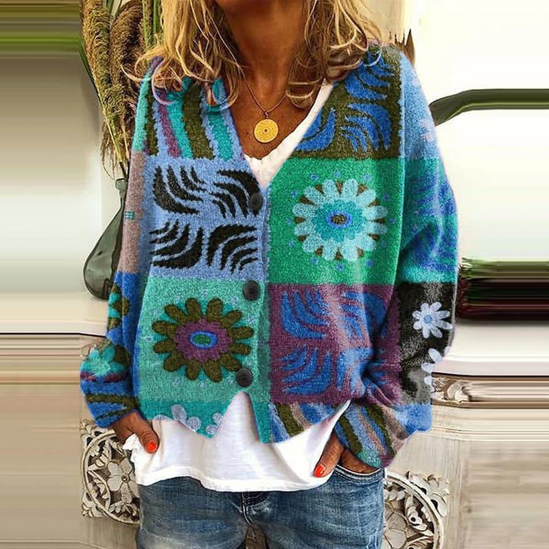 Abstract Printing Casual Cardigan Sweater