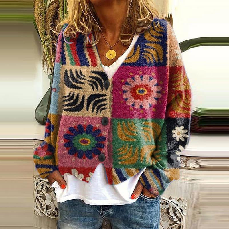 Abstract Printing Casual Cardigan Sweater