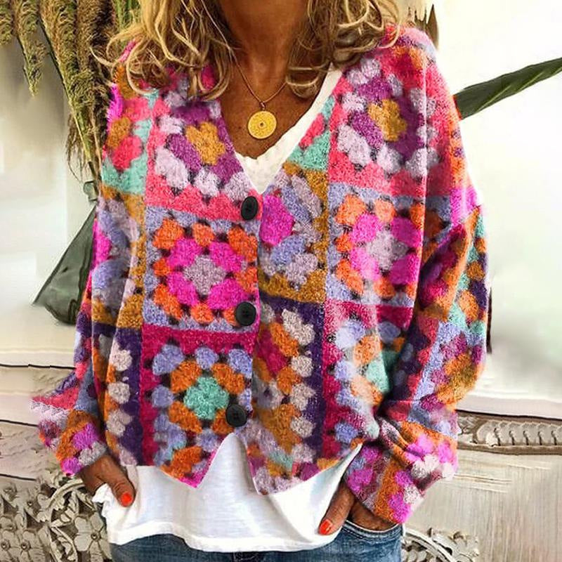 Abstract Printing Casual Cardigan Sweater