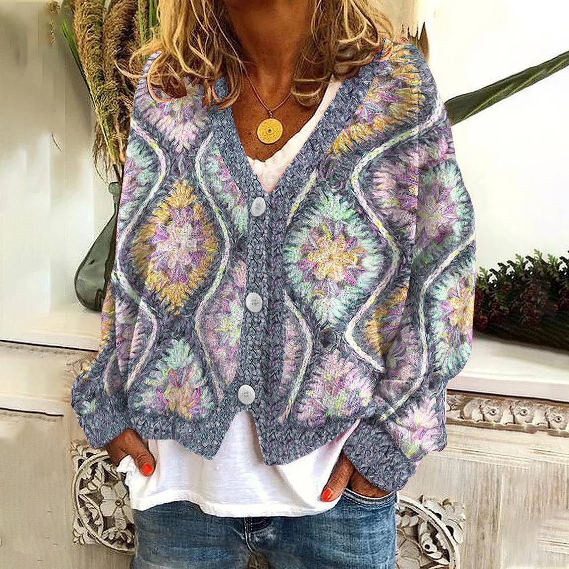 Abstract Printing Casual Cardigan Sweater