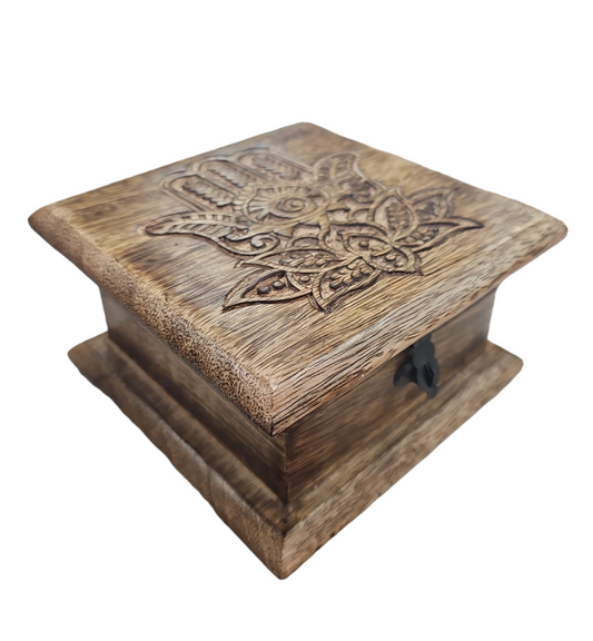 Hamsa Hand Wood Trinket or Crystal Box