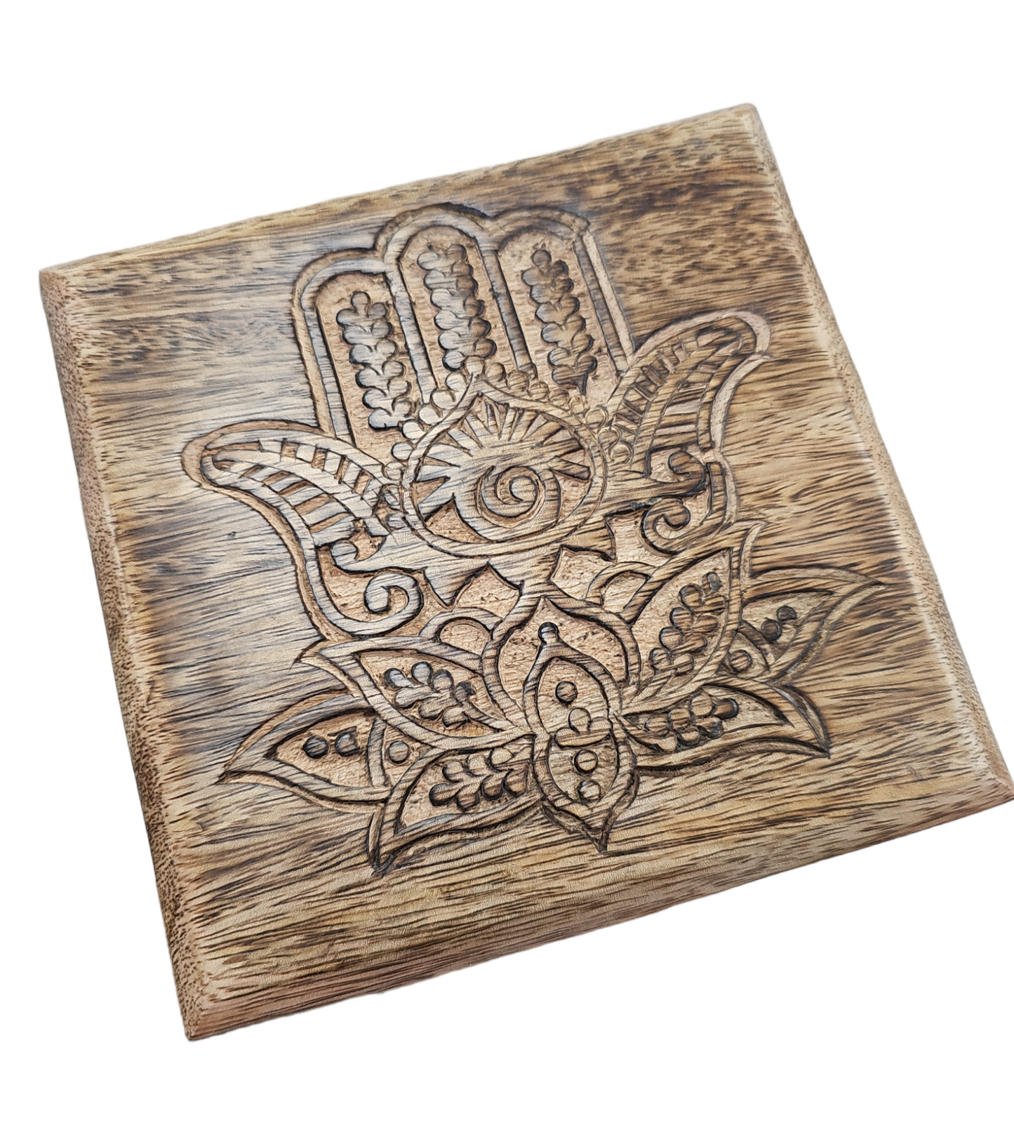 Hamsa Hand Wood Trinket or Crystal Box