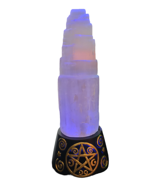 Selenite Tower with Color Changing LED Stand