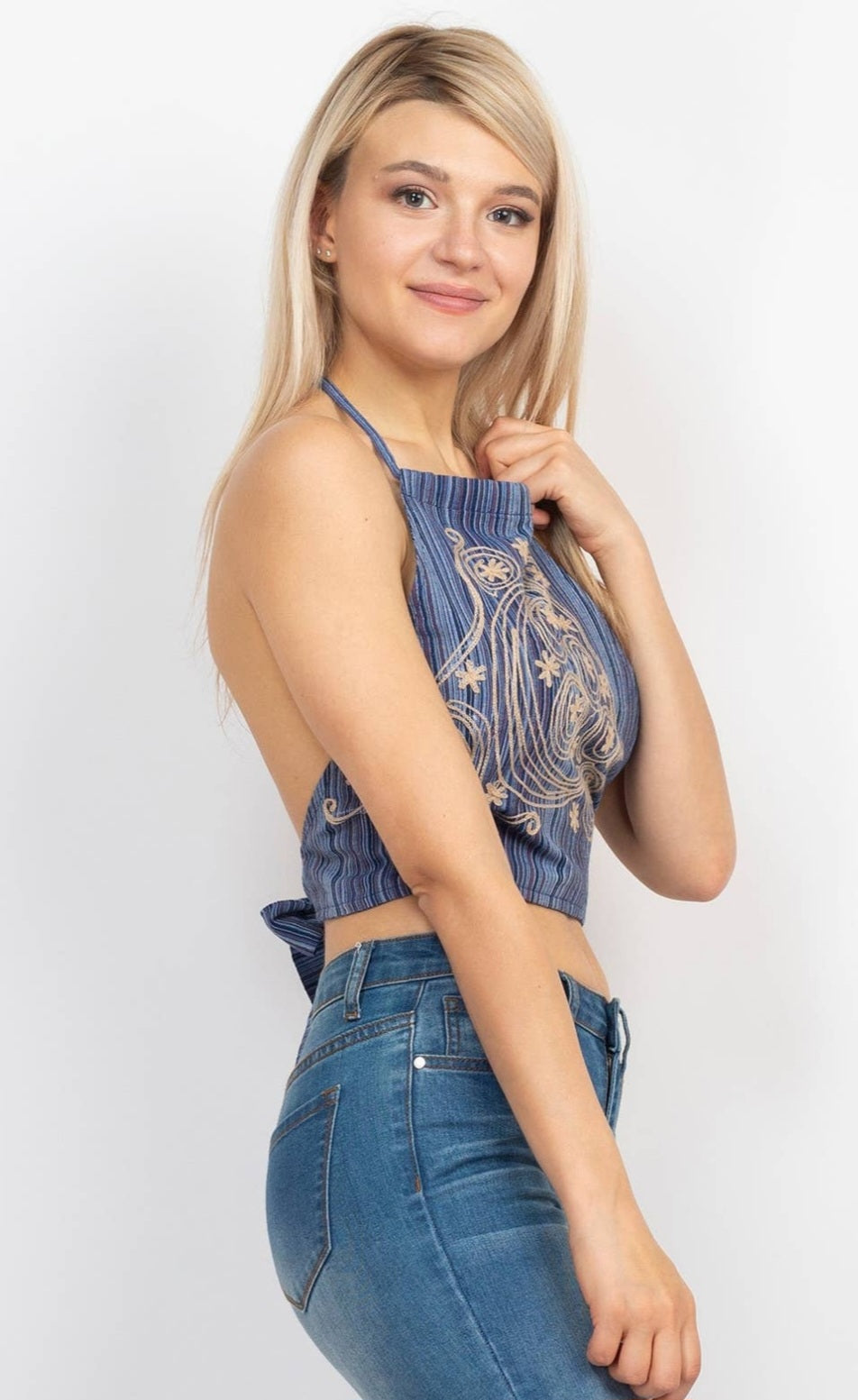 Celestial Embroidered Halter Top