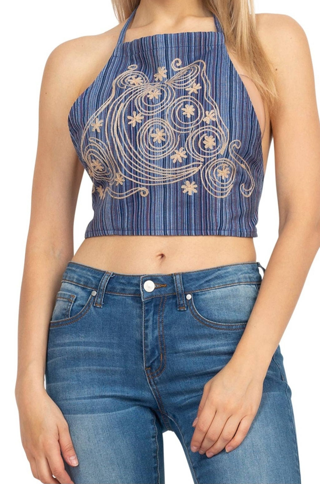 Celestial Embroidered Halter Top