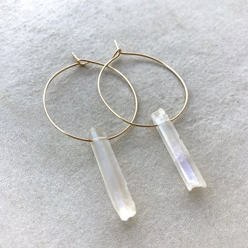 Natural Aura Quartz Crystal Hoop Earrings