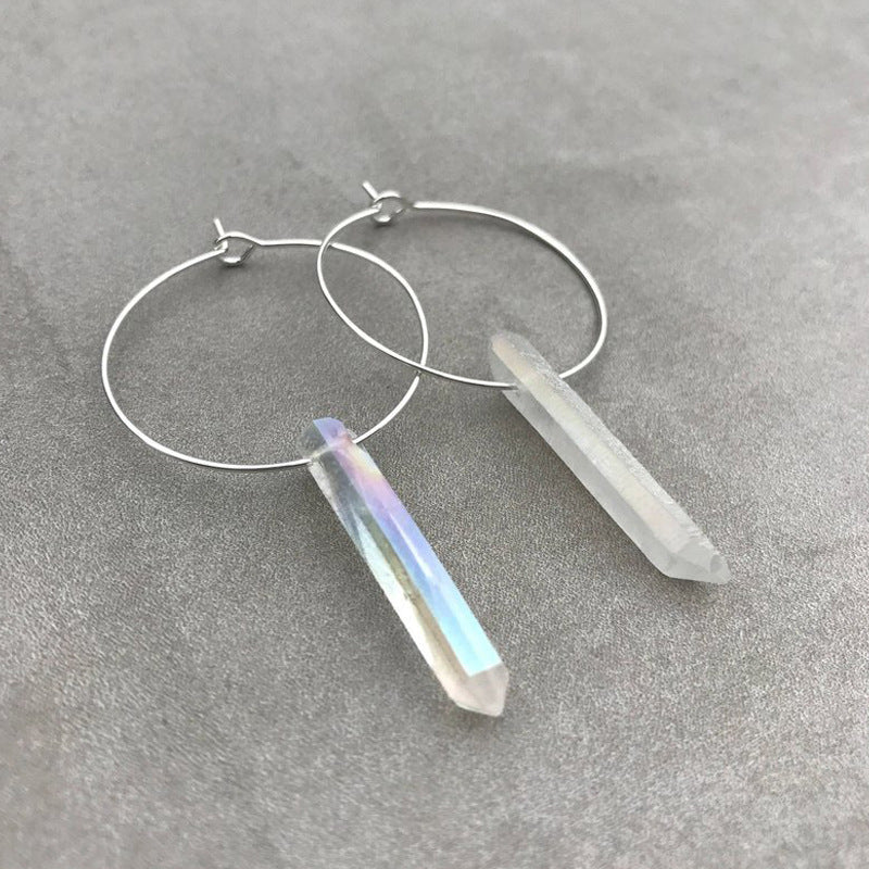 Natural Aura Quartz Crystal Hoop Earrings