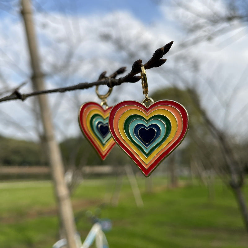 Rainbow Heart Peach Heart Women's Earrings